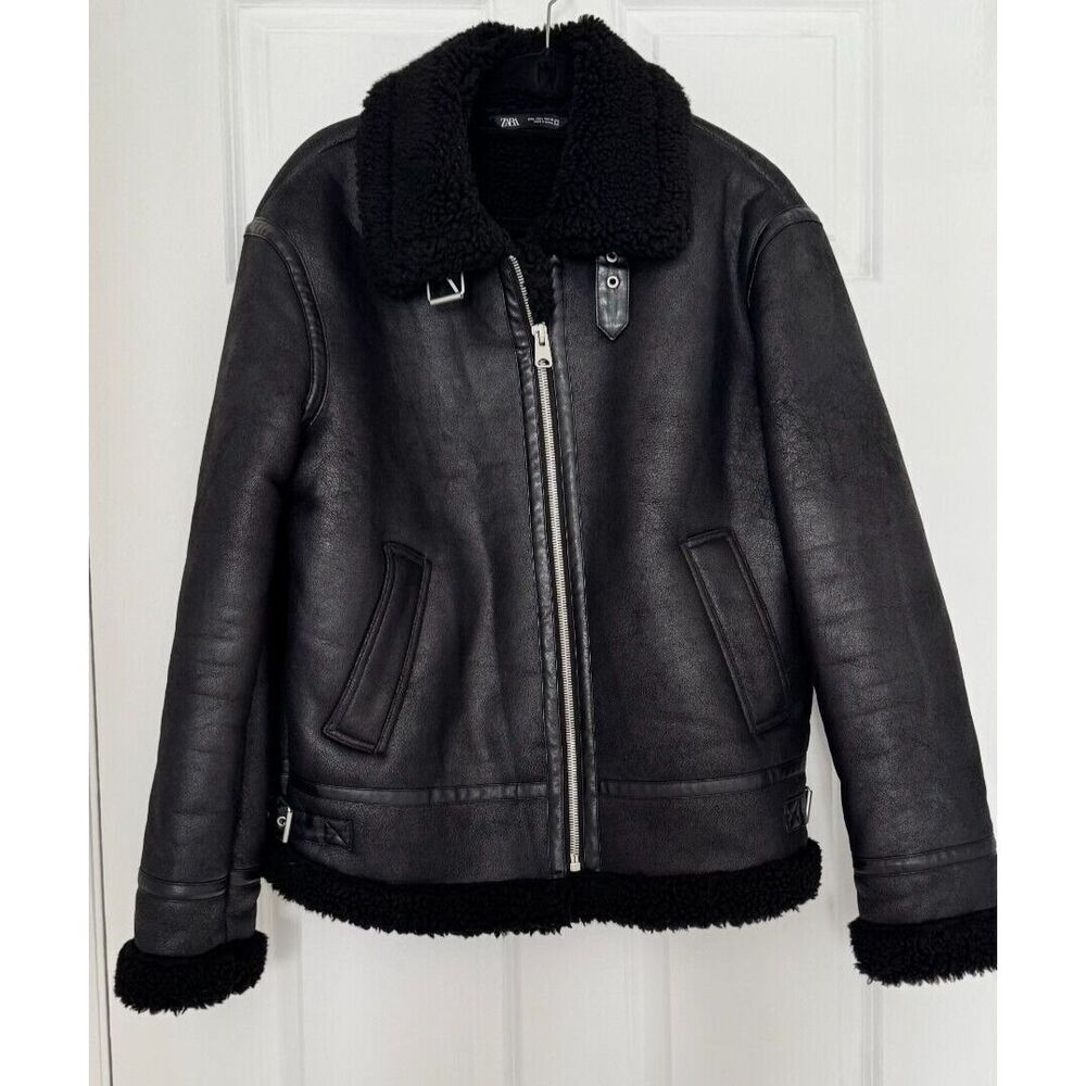 Zara faux Leather Double Faced Bomber Jacket Sz L